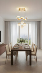 Elegant Dining Room with Modern Gold Chandelier