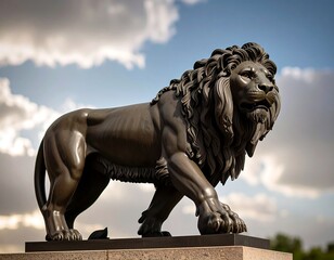 Lion statue on stone platform
