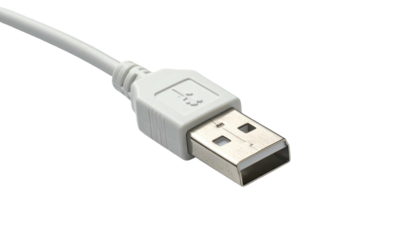 Close-up of a white USB cable connector