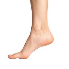 Close-up of a human leg, from ankle to toes, in profile.  Light skin tone.  Bare foot