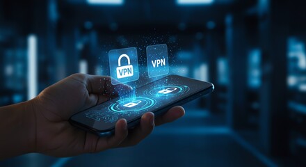 VPN Cyber Security on Mobile Phone in Server Room