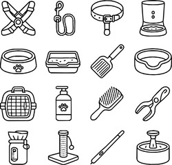 Pet Supplies — 16 Monoline Vector Icons