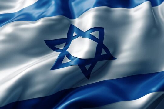 Close-up video of Israel flag background, realistic vector-style illustration, high-definition, vibrant colors, smooth motion, clean and detailed, suitable for digital design or cinematic use