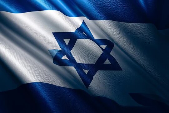 Close-up video of Israel flag background, realistic vector-style illustration, high-definition, vibrant colors, smooth motion, clean and detailed, suitable for digital design or cinematic use