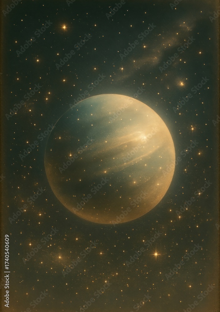 Canvas Prints celestial planet in starry cosmos.