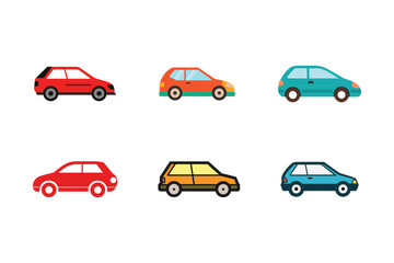 Collection of colorful cartoon car vector illustrations in various styles for transportation and automotive design projects on white background