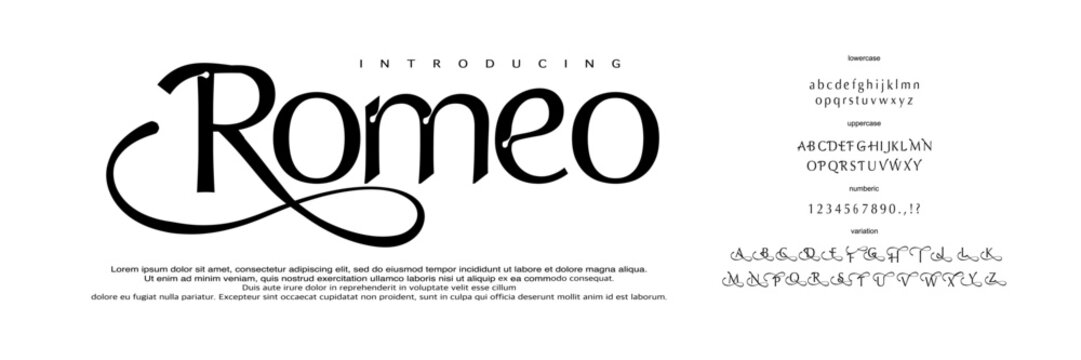 Font Romeo. Elegant Fashion and Minimal modern serif alphabet font uppercase and number fonts victorian typeface