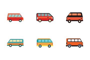 Collection of Colorful Retro Van Vector Illustrations for Transportation and Travel Concepts Creative Design Elements