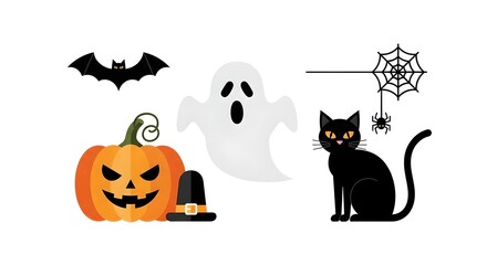 Obraz premium halloween background with cat and bats