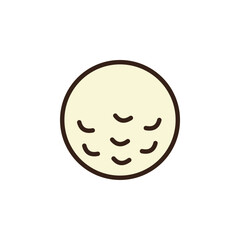 doodle of golf ball. It is a light cream or off-white colored sphere with several small, dark brown, crescent-shaped markings scattered across its surface, representing the dimples of a golf ball