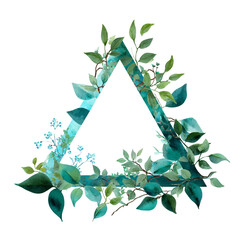 Watercolor foliage creates a decorative border around a triangle, ideal for fresh designs.