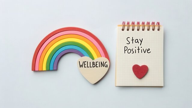 Colorful Rainbow and Notepad with Inspirational Message for Mental Wellness and Wellbeing Promotion