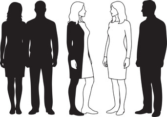Diverse people silhouettes and line art