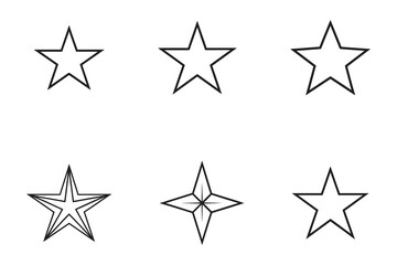 Obraz premium Collection of Six Star Outline Icons for Design and Vector Illustration Purposes on White Background Ideal for Templates