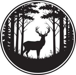 Deer in forest silhouette circular emblem