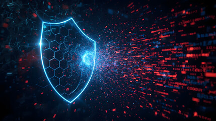 Cyber Security Shield Protection, Digital Data Defense Concept, Abstract Firewall Technology