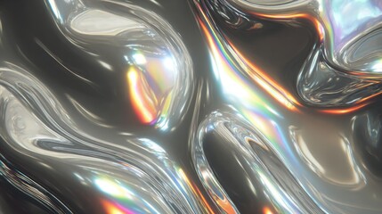 Sleek metallic waves in silver holographic foil, chrome-inspired futuristic reflections creating stylish abstract surfaces