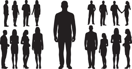 Diverse group human silhouettes standing together