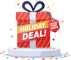Festive Holiday Deal Announcement with Limited Time Exclusive Offer Banner Featuring Gift Box and