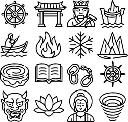 Afterlife & Buddhist Hells — 16 High-Detail Monoline Vector Icons