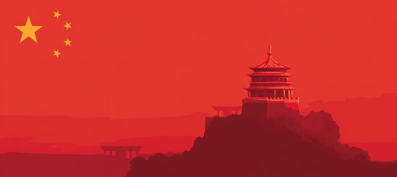 China flag and pagoda temple. Country independence day concept. Generative AI technology.	
