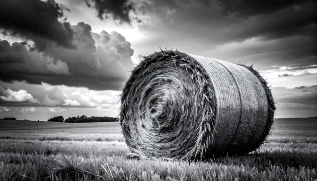 Hay bale in open field