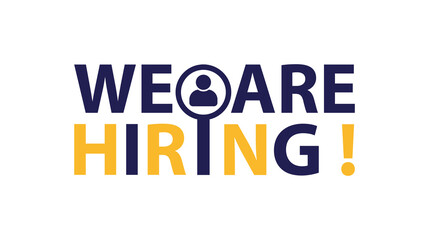 We are Hiring Banner, job recruitment announcement poster, job vacancy hiring sign, career opportunity advertisement, and employment hiring graphic on a white background.