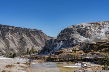 Mammoth Hot Springs, Yellowstone National Park , Wyoming. Hydrothermal System. calcium-carbonate waters. Terrace