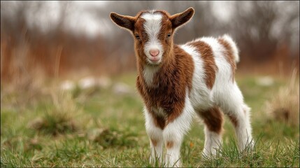 Obraz premium Young goat standing in grassy field