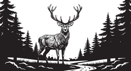 Majestic stag forest silhouette artwork