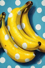 Dotted bananas surreal, whimsical, yellow, and blue tone