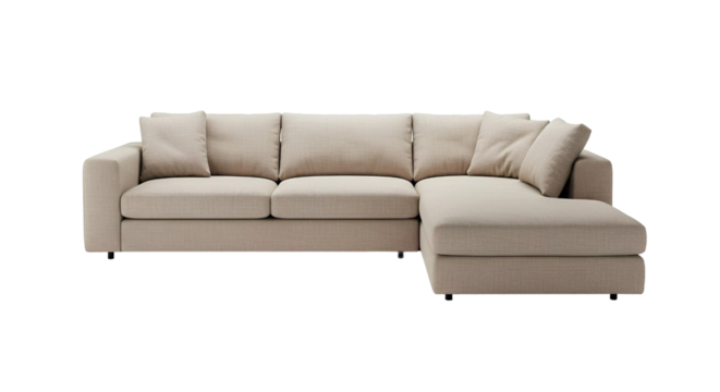 Modern beige sectional sofa with corner design and fabric upholstery, spacious and elegant living room furniture piece for family homes, apartments, and contemporary interiors