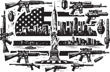 American symbols military weapons patriotic collage