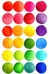 Watercolor circles arranged in rainbow color gradient