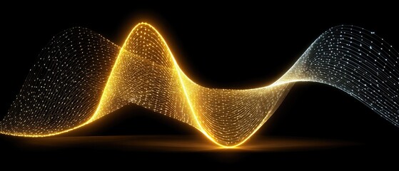 Glowing wave of gold and silver particles on a black background