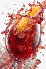 Wine splash! A glass erupts with vibrant liquid, frozen motion