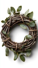 Twig wreath with green leaves