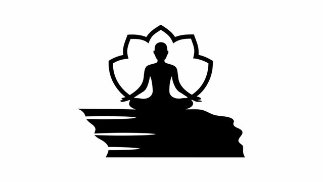 Meditative yoga pose silhouette on cliffside with lotus, serene mindfulness and wellness practice