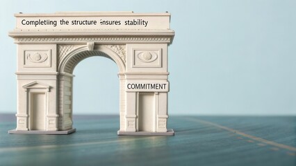 Miniature arch structure representing stability and commitment in planning and execution of projects