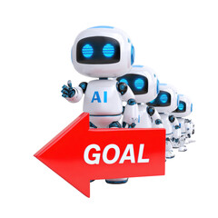 Fototapeta premium AI Robot Team Reaching Goal on Transparent Background