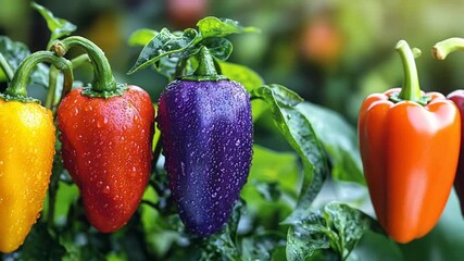 Colorful Bell Peppers Growing in Garden - A Vibrant Harvest. - Powered by Adobe