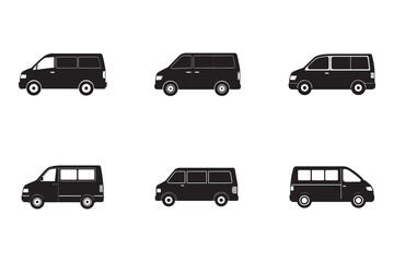Fototapeta premium Variety of Van Silhouette Illustrations for Transportation and Design Projects Flat Vector Graphics Clean Design Minimalist Style Multiple Options