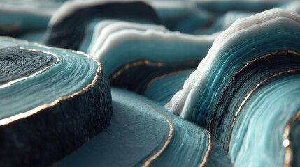 Layered textures of blues, whites, with a golden trim