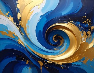An abstract swirl of blue and gold ocean waves
