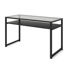 Modern Glass Desk Industrial Office Table Metal Frame Shelf png transport background