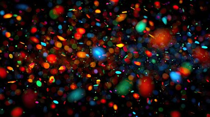 Vivid bokeh explosion of colorful confetti on a dark backdrop