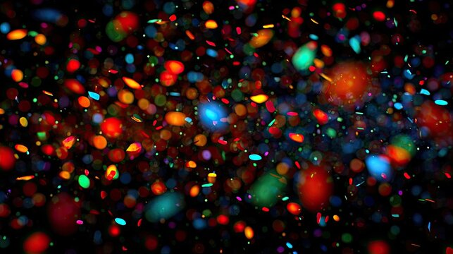 Vivid bokeh explosion of colorful confetti on a dark backdrop - Powered by Adobe