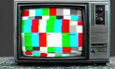 Static vintage television with colorful test pattern