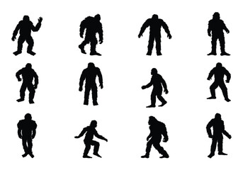 giant bigfoot yeti set collection pack bundle black shape icon silhouette vector flat illustration design on white background