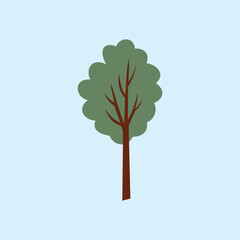 A simple tree illustration with a brown trunk and green leaves in a minimalist style, symbolizing nature, life and a green environment.